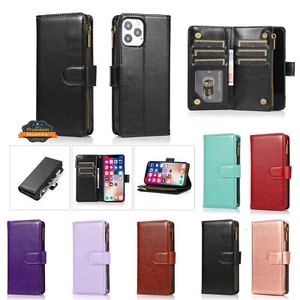 For Nokia C300 Leather Zipper Wallet 9 Card Slots Cash Pocket Clutch Case Cover - Picture 1 of 48