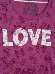 Sz Small Minnie & Mickey Mouse All-Over Print T- Shirt Pink LOVE Juniors Disney - Picture 1 of 6