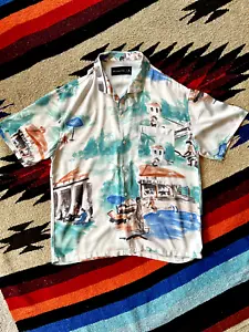 Abercrombie and Fitch Vacation Scene Linen blend Shirt mens Medium - Picture 1 of 9