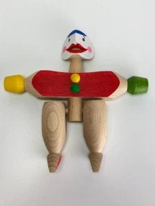 Vintage CE Czech Made Wooden Clown Toy Wood New Condition Swivel Pivot Turn - Picture 1 of 4