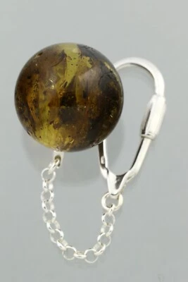 2 ANT Fossil BALTIC AMBER Round Bead 24mm Silver KEYRING KEYCHAIN 12.7g 211118-1 - Image 1 of 4