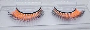 Reusable Strip Halloween Eyelashes Fun Colored Fake Lashes - Orange w/ Tips - Picture 1 of 2
