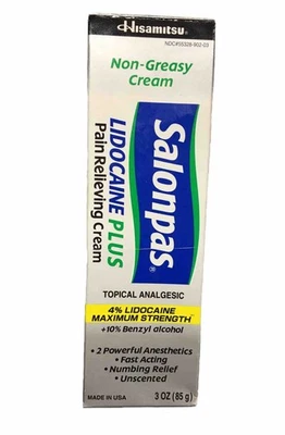 Salonpas Lidocaine Plus Pain Relieving Cream, 3 Ounce Tube Exp 12/2026 - Image 1 of 2