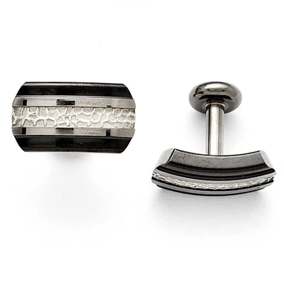 Titanium Black Ti/Sterling Silver Polished Cuff Links - Image 1 of 3