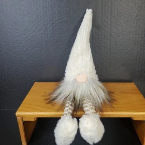 White Winter Gnome Plush Shelf Sitter Bean Bottom Plush Decor 12" Pointy Hat - Picture 1 of 7