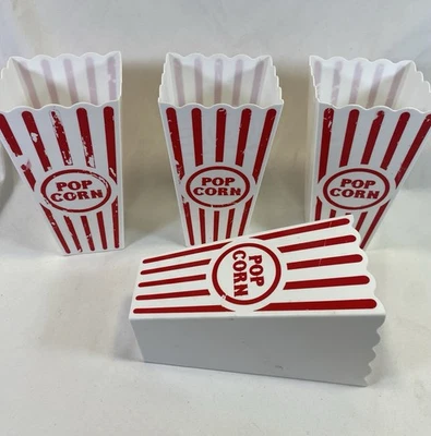 Lote De 4 - Cubos Palomitas Retro Reutilizables Rayas Rojas y Blancas Diseño Cine Foto 1 de 4