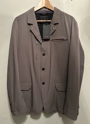 TUMI Travel Blazer Soft Shell Jacket Men’s Large Deep Taupe Snap Up Zip Pockets - Image 1 of 4