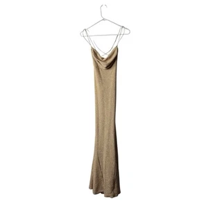 Maxi abito vintage City Triangles oro glitter con spalline Y2K anni 90 drappeggiato medio - Foto 1 di 5