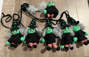 Halloween Crochet Knit Garland Witch Banner Yarn Felt ~ 7' One Needs TLC - Picture 1 of 7