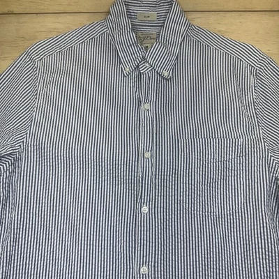 J Crew Slim Fit Shirt Seersucker Blue White Button Down  Striped Mens Medium - Image 1 of 4