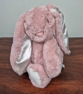 Spark Create Imagine Rose Pink Bunny Rabbit 13" Plush Soft Satin Ears Rattle  - Picture 1 of 14