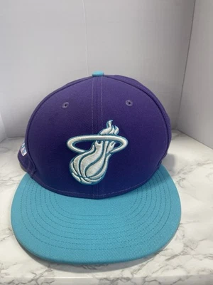 MIAMI HEAT New Era 59FIFTY Harwood Fitted Hat Purple Cap Blue Logo Rare 7 7/8 - Image 1 of 4