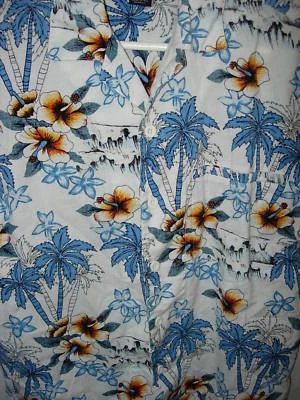 CAMISA ALOHA HOMBRE BLANCO AZUL AMARILLO NEGRO ALGODÓN ISLA HAWAIANA TALLA S 44" Foto 1 de 2