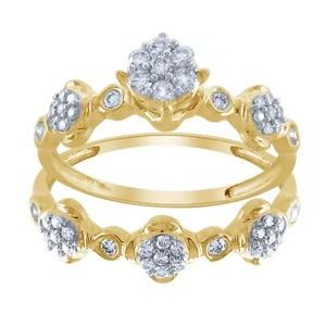 0.38 Ct Round Cut Natural Diamond Women Wedding Bridal Ring Set 14K Yellow Gold - Picture 1 of 14