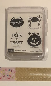 Stampin Up DOLCETTO O SCHERZETTO montaggio su legno timbri in gomma Halloween gatto ragno zucca - Foto 1 di 5