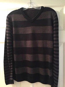 Boys Marks & Spencer V-Neck Sweater Black & Gray Large & Small Stripes Age 13-14 - Picture 1 of 5