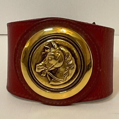 Leather Gold Horse Cuff Bracelet New - Image 1 of 3