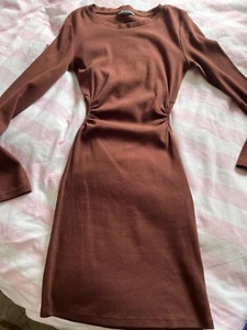 Zara Brown Cut Out Mini Ribbed Short Dress new Size M - Picture 1 of 4
