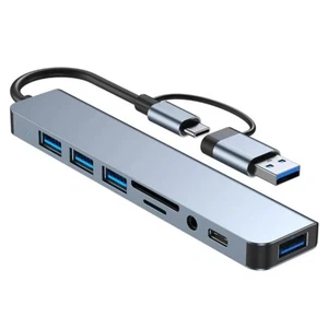 8 in 1 USB C & USB Hub Universal Laptop Docking Station USB Dongle USB3.0 2.0 UK - Zdjęcie 1 z 10