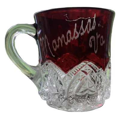 1911 MANASSAS, VA, EAPG RUBY RED FLASH GLASS MUG with INITIALS LWG - Image 1 of 4