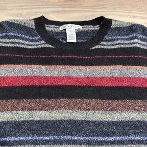 VTG Geoffrey Beene Black Color Block Striped Sweater Mens L Crewneck Lambs Wool - Picture 1 of 17