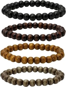 4 Pcs 8mm Wood Beads Bracelets for Women and Men Mala Prayer Meditation Wrist Br - Picture 1 of 6