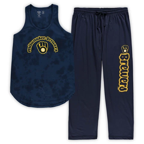 Women's Concepts Sport Navy Milwaukee Brewers Plus Size Jersey Tank Top & Pants Cover