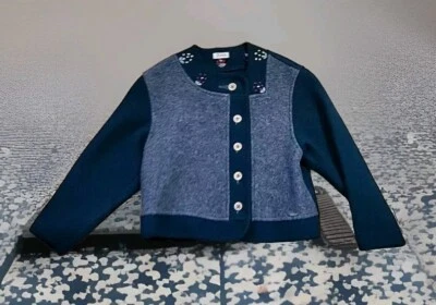 Vintage Pure Wool Austrian Boos Sweater Women's 36" X 23" Gray Green Flower Pots - Image 1 of 4