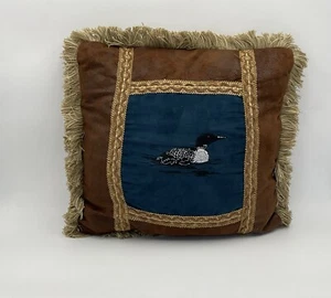 Carstens Loon Rustic Cabin Throw Pillow Featuring Loon W/ Fring Edges 18X18 - Picture 1 of 10