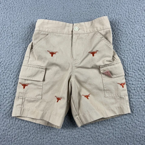 Texas Longhorns UT Cargo Shorts Boys Toddler 3 Beige Tan Orange Logo Casual Cover