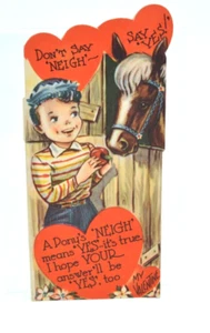 Vintage Junge mit Pferd Sag nicht Nachbar Valentinstag Grußkarte 20er 30er Jahre - Bild 1 von 2