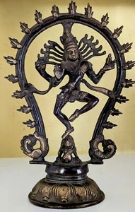 Dancing Shiva Idol Indian Lord Nataraja Vintage 9" Brass Religious Sculpture - Picture 1 of 7