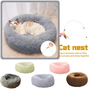 Dog Bed Donut Soft Round Plush Cat Beds For Calming Pets Anti Anxiety Washable - Picture 1 of 13