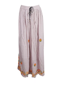 Boho Gypsy Hippy Pink Flared Maxi Skirt Embroidered Fall Bohemian Skirts SM