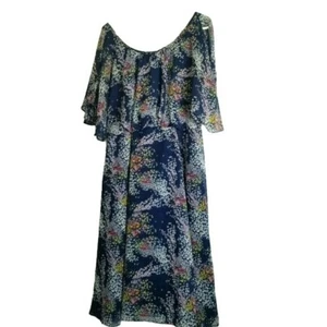 Modcloth cold shoulder dress Navy floral flowy beach resort wear L missing belt - Picture 1 of 15