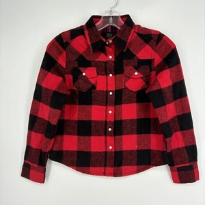 Urban Groove Boys Kids Medium Pearl Snap Shirt Red Black Buffalo Check Flannel - Picture 1 of 8