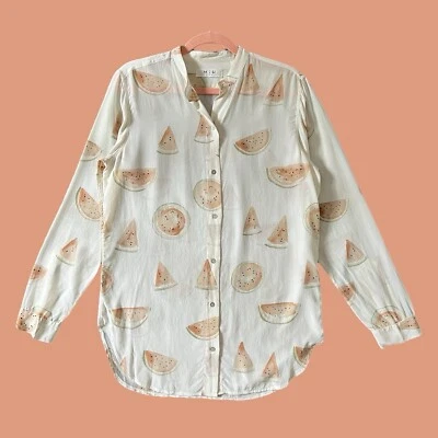 Camisa Blusa Camisa Mih M.i.h Botón Seda Estampado Sandía Crudo Recta Informal Divertida S Foto 1 de 4