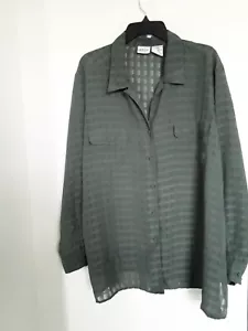 BLUSA TOP LIZ BAKER TALLA 26W VERDE OLIVA CUADROS MANGA LARGA - Imagen 1 de 3