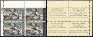 UNITED STATES 1982 Hunting Permit $7.5 Canvasbacks-Sc#RW 49-Blk x4-MNH OG - Picture 1 of 3