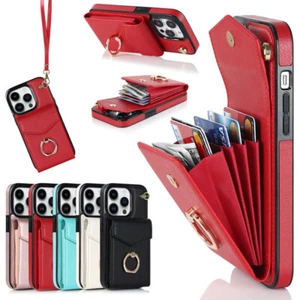 For iPhone 16 Pro Max 15 14 13 12 11 XR XS Phone Cover Leather Wallet Protective - Picture 1 of 10