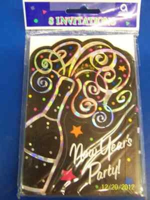 Champagne Wishes Negro Nochevieja Vacaciones Cóctel Fiesta Invitaciones Foto 1 de 2