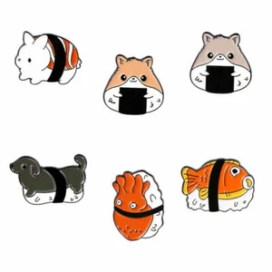 Kawaii Animal Sushi Enamel Pin Badges Lapel Brooches Animal Metal Cute Pin Badge - Picture 1 of 14