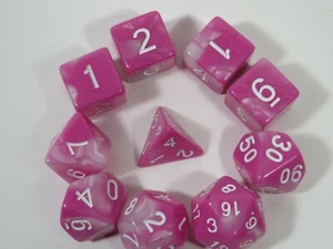 NEW RPG Dice 10pc - Twisted Pink-White - 1 @ D4 D8 D10 D12 D20 D00-10 & 4 D6 - Picture 1 of 4