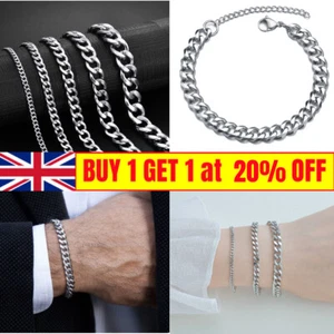 Mens Cuban Bracelet 22CM 3MM 5MM 7MM Plated Silver Curb Wrist Link Chain Bracele - Picture 1 of 16