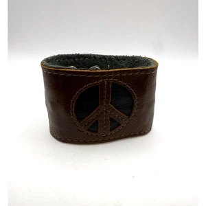 pulsera ancha de cuero marrón y negro con cremallera oculta signo de la paz - Imagen 1 de 10