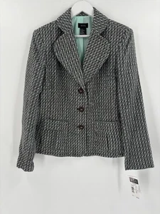 Neu mit Etikett R.Q.T. Vintage Blazer Damen 14 Blau Braun Tweed Einreiher Acryl Wolle - Bild 1 von 17