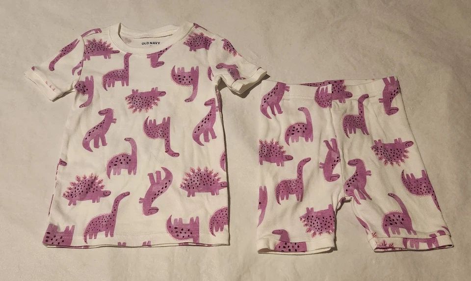 全新带标签 Old Navy 恐龙短睡衣睡衣 2 件 6T 学步女孩 — 第 1/1 张图片