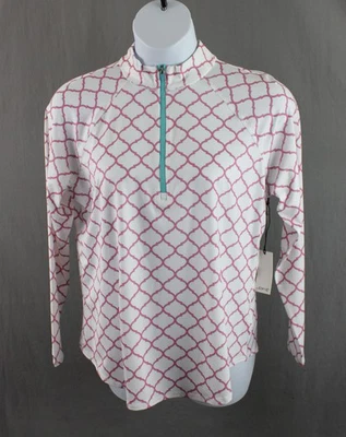 Женская белая розовая синяя рубашка Jofit с принтом 1/4 на молнии с длинными рукавами топ XL - Изображение 1 из 4