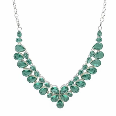 Collar hecho a mano de plata de ley 925 con piedras preciosas de turmalina verde joyería 18" Foto 1 de 4