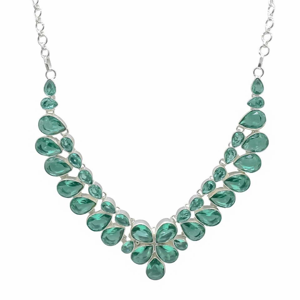 Collar hecho a mano de plata de ley 925 con piedras preciosas de turmalina verde joyería 18" Foto 1 de 4